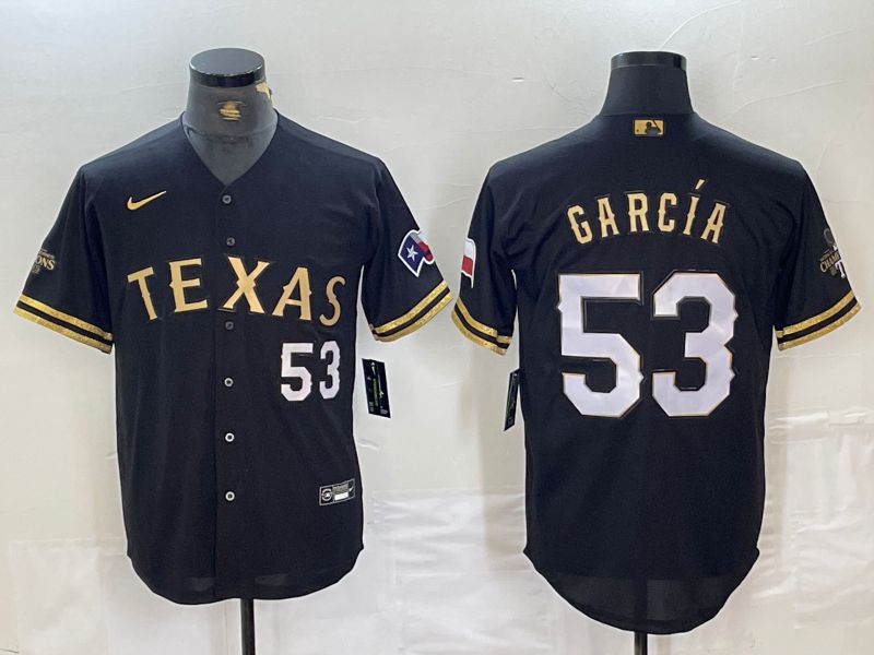 Men Texas Rangers 53 Garcia black Game Nike 2024 MLB Jersey style2